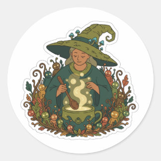 Whimsical Forest Witch | Cozy Magical Brew Ronde Sticker
