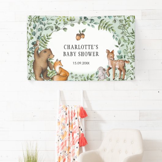 Whimsical Forest Woodland Animals Welkom Baby Spandoek (Insitu)