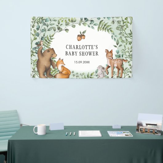 Whimsical Forest Woodland Animals Welkom Baby Spandoek (Beurs)
