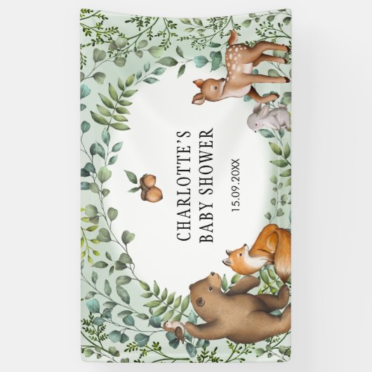 Whimsical Forest Woodland Animals Welkom Baby Spandoek (Verticaal)