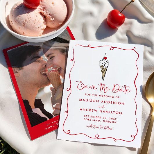 Whimsical Foto Huwelijksaankondiging Ijsje Save The Date