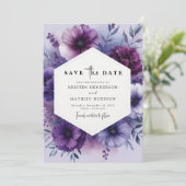 Whimsical Foto Paarse Bloemen bruiloft Save The Date (Staand voorkant)