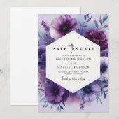 Whimsical Foto Paarse Bloemen bruiloft Save The Date (Voorkant / Achterkant)