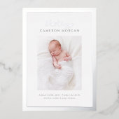 Whimsical foto Zilveren Folie Geboorte Aankondigin Folie Uitnodiging (Voorkant)