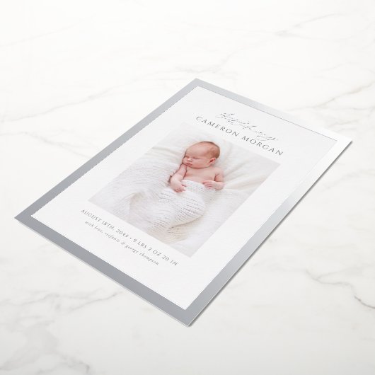 Whimsical foto Zilveren Folie Geboorte Aankondigin Folie Uitnodiging (Gedraaid)