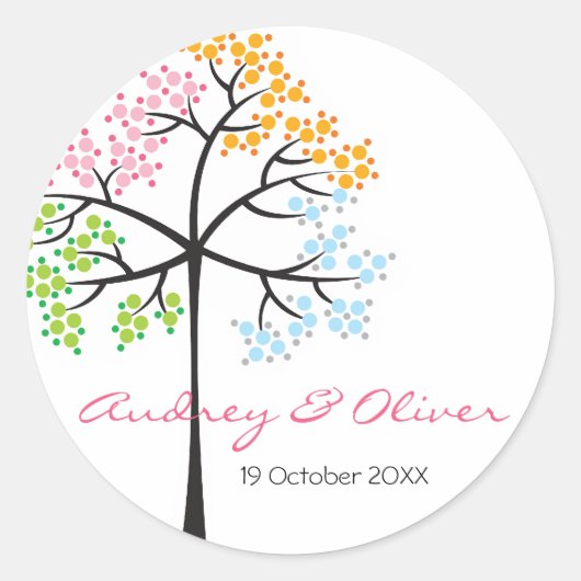 Whimsical Four Seasons Tree Modern Wedding Sticker (Voorkant)