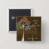 Whimsical Four Seasons Trees Brown Wedding Button (Voorkant /achterkant)