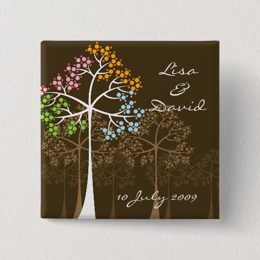 Whimsical Four Seasons Trees Brown Wedding Button (Voorkant)