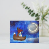 Whimsical Fox Art Boat Blue Kinder Cute Briefkaart (Staand voorkant)