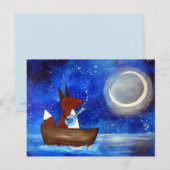 Whimsical Fox Art Boat Blue Kinder Cute Briefkaart (Voorkant / Achterkant)