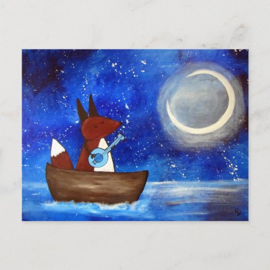 Whimsical Fox Art Boat Blue Kinder Cute Briefkaart (Voorkant)