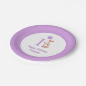 Whimsical Fox & Balloon Paarse Happy Birthday 1st Papieren Bordje (Gekanteld)