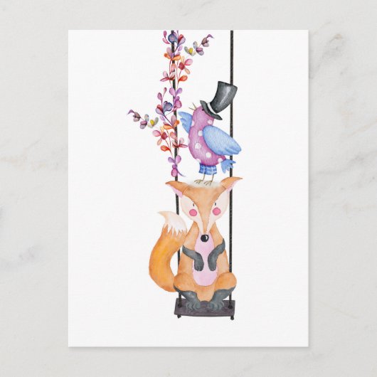 Whimsical Fox & Bird Briefkaart (Voorkant)