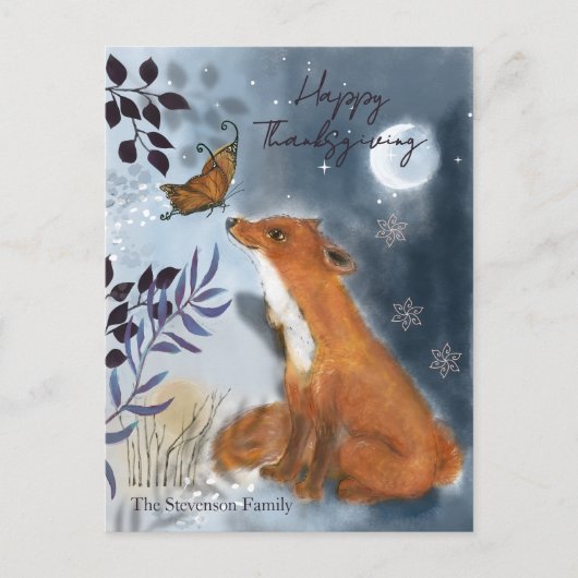 Whimsical Fox & Butterfly Mystical Thanksgiving Briefkaart (Voorkant)