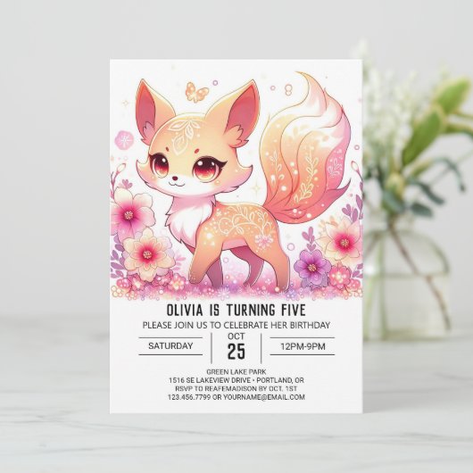 Whimsical Fox digitale verjaardag Kaart (Staand voorkant)