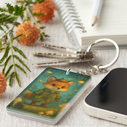 Whimsical Fox Explorer Art Sleutelhanger (Voorkant Rechts)