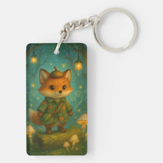 Whimsical Fox Explorer Art Sleutelhanger (achterkant)