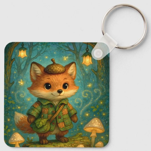 Whimsical Fox Explorer Art Sleutelhanger (Achterkant)