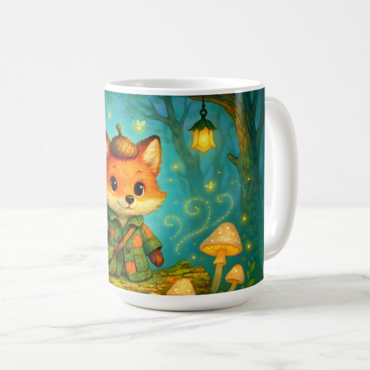 Whimsical Fox Explorer Kunst Koffiemok (Voorkant rechts)