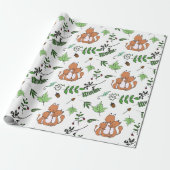 Whimsical Fox Family and Forest Leaves Cadeaupapier (Uitgerold)