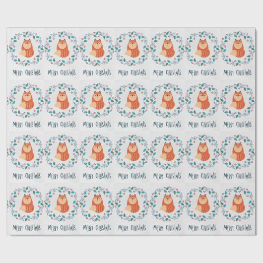 Whimsical Fox in Christmas Wreath Cadeaupapier (Vlak)