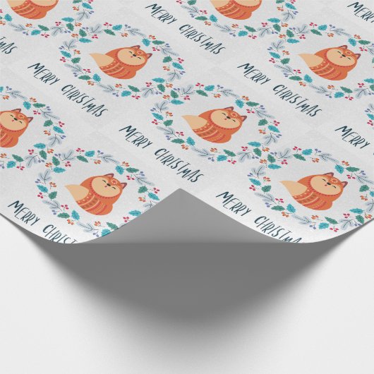 Whimsical Fox in Christmas Wreath Cadeaupapier (Hoek)