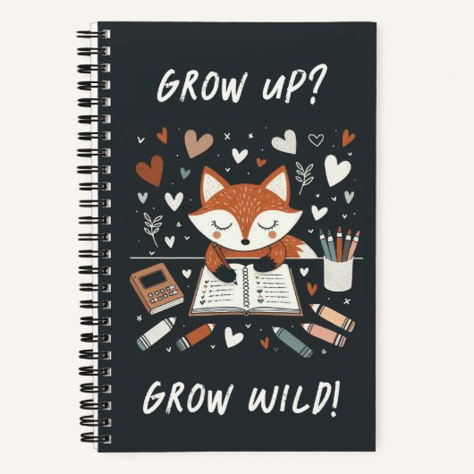 Whimsical Fox met het tijdschrift - "Grow Up? Word Notitieboek (Voorkant)