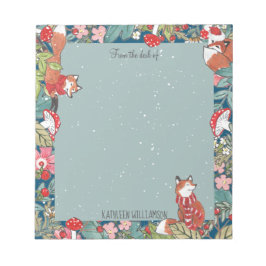 Whimsical Fox Mushroom Blauwgroen Woodland kerst Notitieblok