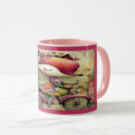 Whimsical Fox on Bicycle Floral Magic Mug Mok