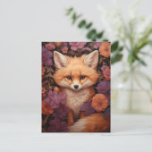 Whimsical Fox op een Bed van Herfst Bloemen Briefkaart (Staand voorkant)
