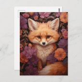 Whimsical Fox op een Bed van Herfst Bloemen Briefkaart (Voorkant / Achterkant)