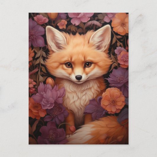 Whimsical Fox op een Bed van Herfst Bloemen Briefkaart (Voorkant)