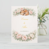 Whimsical Fox & Pastel Bloemen Bruiloftsinvatie Kaart (Staand voorkant)