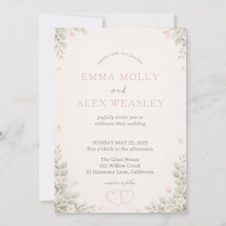 Whimsical Fox & Pastel Bloemen Bruiloftsinvatie Kaart