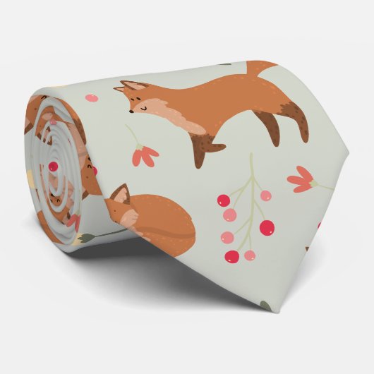 Whimsical Fox Pattern Stropdas (Opgerold)