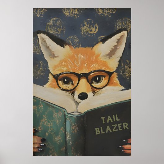 Whimsical Fox Reading Book Art Print (Voorkant)