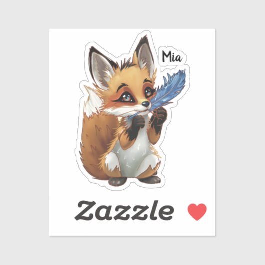Whimsical Fox with a Feather Sticker (Vel)