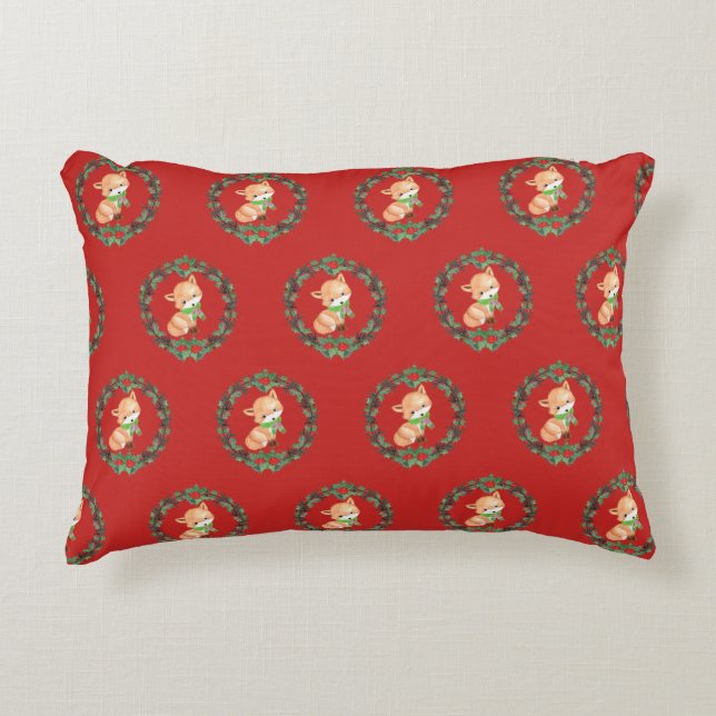 Whimsical Fox Wreath Accent Kussen (Voorkant)