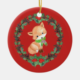 Whimsical Fox Wreath Personalized Keramisch Ornament