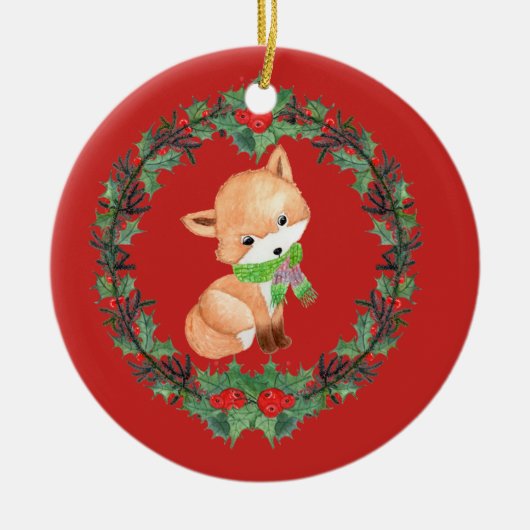 Whimsical Fox Wreath Personalized Keramisch Ornament (Voorkant)