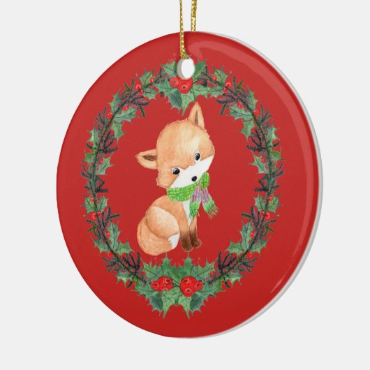 Whimsical Fox Wreath Personalized Keramisch Ornament (Links)