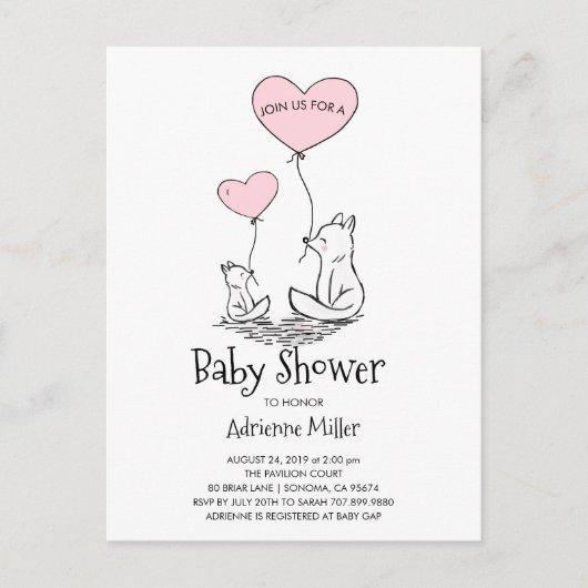 Whimsical Foxes and Balloons Boy Baby shower Uitnodiging Briefkaart (Voorkant)
