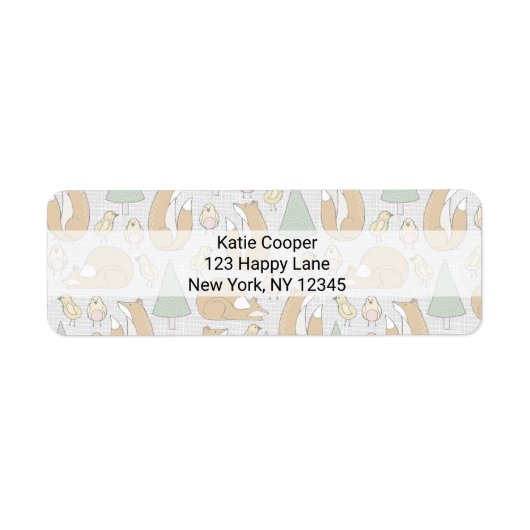 Whimsical Foxes, Birds and Trees Illustrated Etiket (Voorkant)