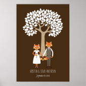 Whimsical Foxes Wedding Fingerprint Signature Tree Poster (Voorkant)