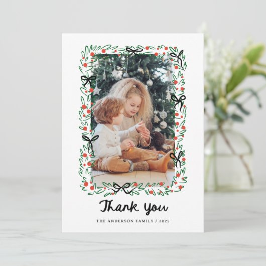 Whimsical Frame and Bow | Photo Christmas Bedankkaart (Staand voorkant)