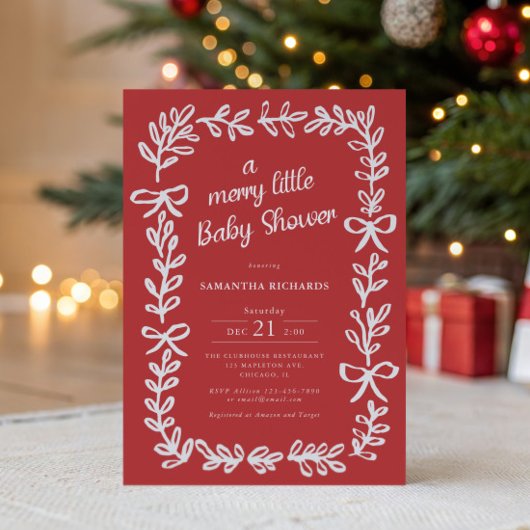 Whimsical frame and bows Merry little baby shower Kaart