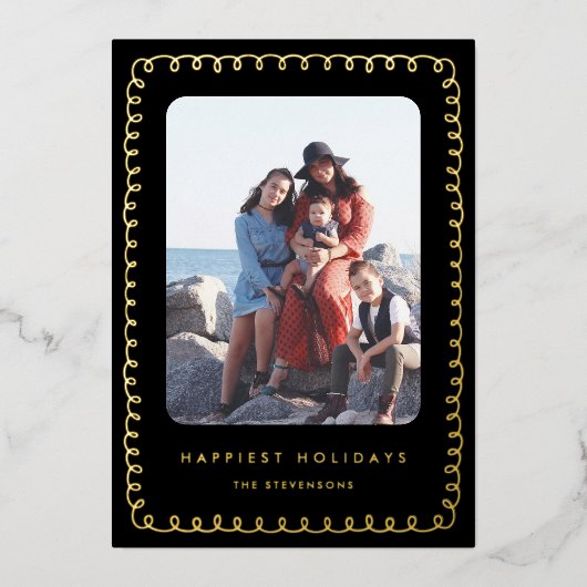 Whimsical Frame Happiest Holidays Folie Feestdagenkaart (Voorkant)