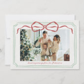Whimsical Frame Holiday Bow Family Photo Card Feestdagenkaart (Voorkant)