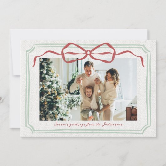 Whimsical Frame Holiday Bow Family Photo Card Feestdagenkaart (Voorkant)