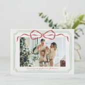 Whimsical Frame Holiday Bow Family Photo Card Feestdagenkaart (Staand voorkant)